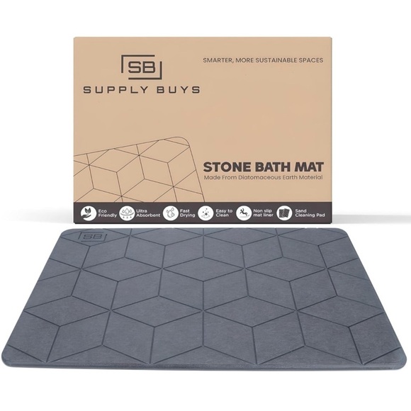 Brand New Stone Bath Mat Diatomaceous Earth Modern Sustainable Non-Slip Gray - Picture 1 of 13
